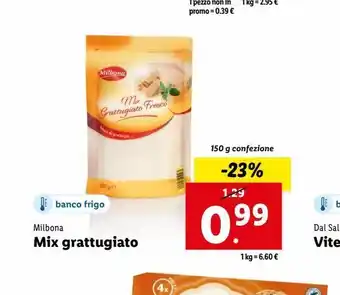 Lidl Mix  grattugiato 150g milbona offerta
