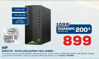 Euronics HP Pavilion Gaming TG01-1039nl DDR4-SDRAM I5-10400F Desktop Intel® Core™ I5 Di Decima Generazione 8 GB 512 GB SSD Windows 10  offerta