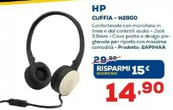 Euronics HP H2800 Cuffia Padiglione Auricolare Nero, Oro offerta