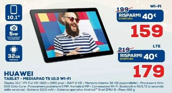 Euronics Huawei MediaPad T5 4G LTE-TDD 32 GB 25,6 Cm (10.1") Hisilicon Kirin 2 GB Wi-Fi 5 (802.11ac) Android 8.0 Nero offerta