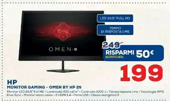 Euronics HP OMEN By Pantalla OMEN By 25 62,2 Cm (24.5") 1920 X 1080 Pixel Full HD LED Nero offerta