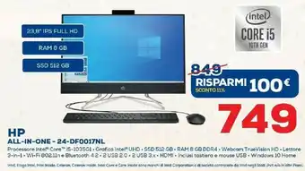 Euronics HP 24-df0017n 60,5 Cm (23.8") 1920 X 1080 Pixel Intel® Core™ I5 Di Decima Generazione 8 GB DDR4-SDRAM 512 GB SSD Windows 10 H offerta
