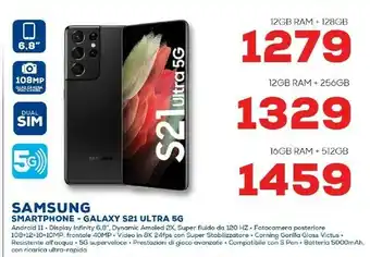 Euronics Samsung Galaxy S21 Ultra 5G 128 GB Display 6.8" Dynamic AMOLED 2X Phantom Silver offerta