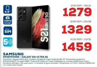 Euronics Samsung Galaxy S21 Ultra 5G 256 GB Display 6.8" Dynamic AMOLED 2X Phantom Silver offerta