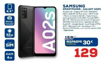 Euronics Samsung Galaxy A02s 16,5 Cm (6.5") Doppia SIM 4G USB Tipo A 4 GB 64 GB 5000 MAh Blu offerta