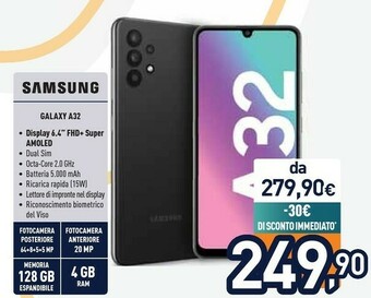 Unieuro Samsung Galaxy A32 128GB Display 6.4” FHD+ Super AMOLED Awesome Black offerta