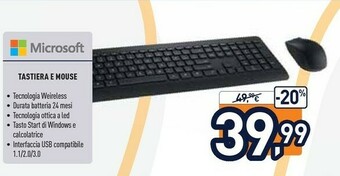 Unieuro Microsoft Tastiera E Mouse offerta