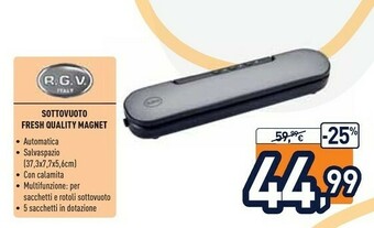 Unieuro RGV Fresh Quality Magnet Strumento Per Sottovuoto Nero, Grigio -600 Mbar offerta