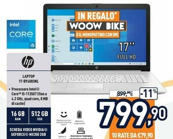 Unieuro HP 17-by4003nl DDR4-SDRAM Computer Portatile 43,9 Cm (17.3") 1920 X 1080 Pixel Intel® Core™ I5 Di Undicesima Generazione 16 G offerta