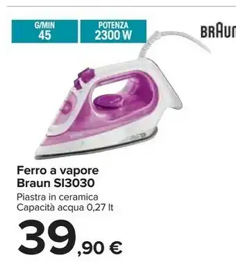 Carrefour Braun TexStyle 3 SI 3030 Ferro Da Stiro A Secco E A Vapore Ceramic Ultra Glide Soleplate 2300 W Rosa offerta