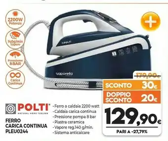 Expert Polti PLEU0224 Ferro Da Stiro A Secco E A Vapore Alluminio Nero, Bianco 2400 W offerta