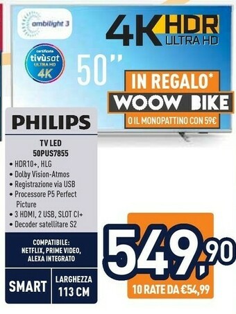 Unieuro Philips 50PUS7855/12 TV 127 Cm (50") 4K Ultra HD Smart TV Wi-Fi Argento offerta