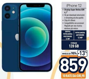 Unieuro Apple IPhone 12 128GB - Blu offerta