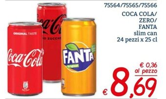 Zona Coca Cola/Zero/Fanta slim can 24 pezzi x 25 cl offerta