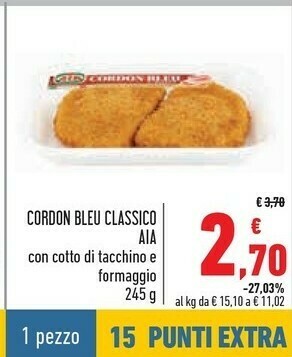 Conad Aia Cordon Bleu Sottili Con Cotto Di Tacchino E Formaggio 245 G(ml) offerta