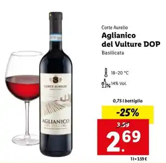 Lidl Corte Aurelio Aglianico del Vulture DOP 0,75 l offerta