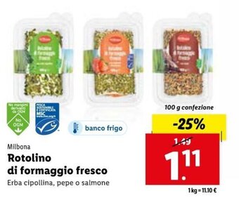 Lidl Milbona Rotolino di formaggio fresco 100 g offerta
