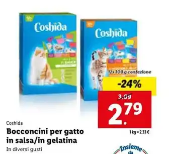 Lidl Coshida Bocconcini per gatto in salsa/in gelatina 12x 100 g offerta