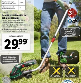 Lidl Parkside Cesoia ricaricabile per erba e cespugli offerta