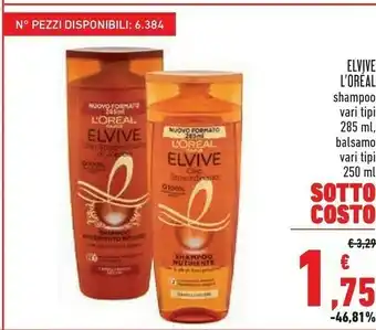 Conad L'Oreal L’Oréal Paris Elvive 3600523635221 Shampoo Per Capelli Donna Non Professionale 2-in-1 Shampoo&Balsamo 250 Ml offerta