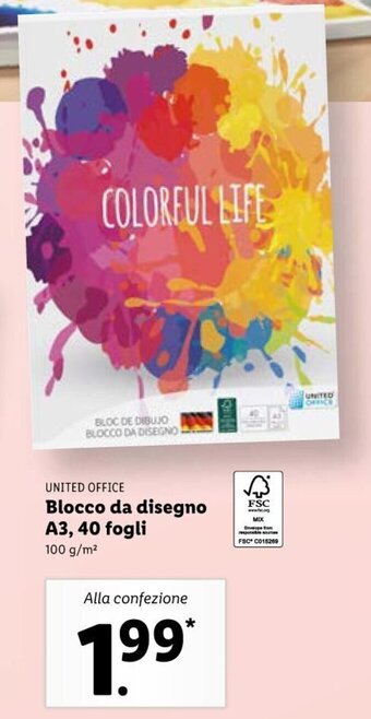 Lidl United Office Blocco da disegno A3, 40 fogli offerta