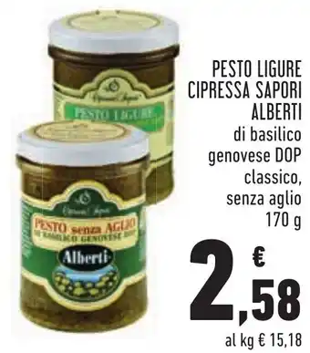 Conad Superstore Alberti Pesto Ligure Cipressa Sapori di basilico genovese DOP classico, senza aglio 170 g offerta