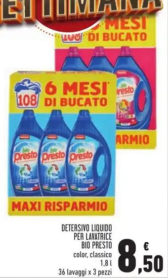 Conad Superstore Bio Presto Detersivo Liquido per Lavatrice color, classico 1,8 l 36 lavaggi x 3 pezzi offerta