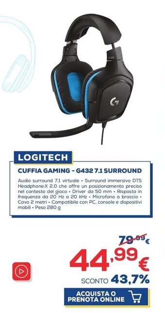 Euronics Logitech Cuffia Gaming - G432 7.1 Surround offerta