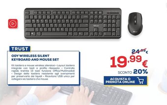 Euronics Trust Ody Wireless Silent Keyboard and Mouse Set offerta