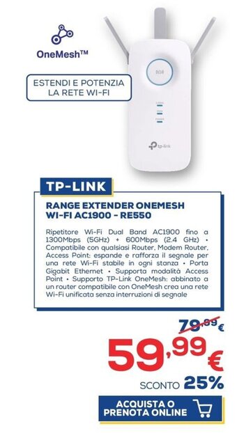 Euronics TP-Link Range Extender Onemesh Wi-fi AC1900 - RE550 offerta