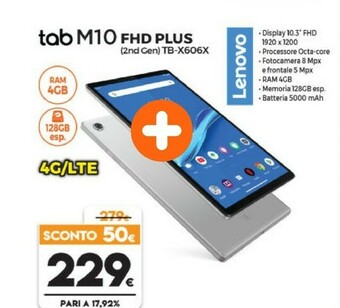 Expert Lenovo Smart Tab TB-X606X 4G LTE-TDD & LTE-FDD 128 GB 26,2 Cm (10.3") Mediatek 4 GB Wi-Fi 5 (802.11ac) Android 9.0 Grigio, Pl offerta