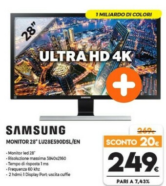 Expert Samsung LU28E590DS 71,1 Cm (28") 3840 X 2160 Pixel 4K Ultra HD LED Nero, Metallico offerta