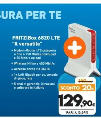 Expert AVM FRITZ!Box 6820 LTE Router Wireless Banda Singola (2.4 GHz) Gigabit Ethernet 3G 4G Rosso, Bianco offerta