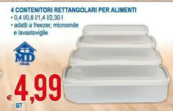 MD Discount 4 Contenitori Rettangolari Per Alimenti offerta