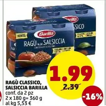 PENNY Barilla Ragù Alla Salsiccia 360 G(ml) offerta