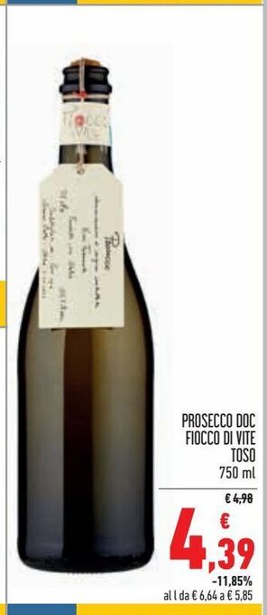 Conad Superstore Prosecco doc fiocco di vite toso  750 ml offerta