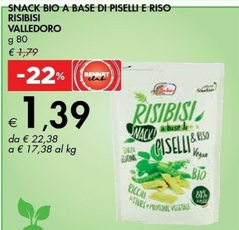 Bennet Valledoro Snack Bio A Base Di Piselli E Riso Risibisi 80 G offerta
