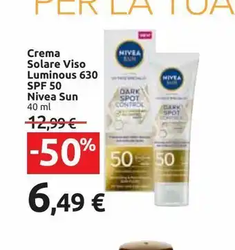 Carrefour Market Crema solare viso luminous 630 spf 50 nivea sun 40 ml offerta