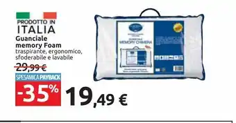 Carrefour Iper Guanciale memory foam traspirante, ergonomico, sfoderabile, lavabile offerta