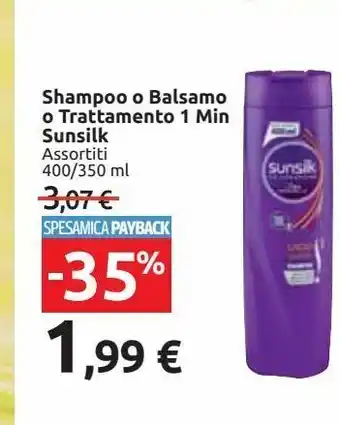 Carrefour Market Shampoo o balsamo o trattamento 1 min sunsilk offerta