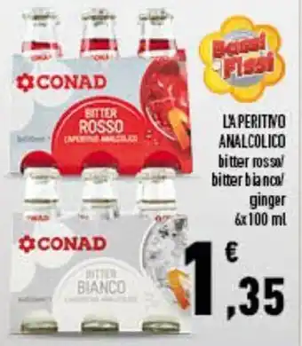 Conad La Aperitivo Analcolico bitter rossa/bitter bianco/ginger 6x100 ml offerta