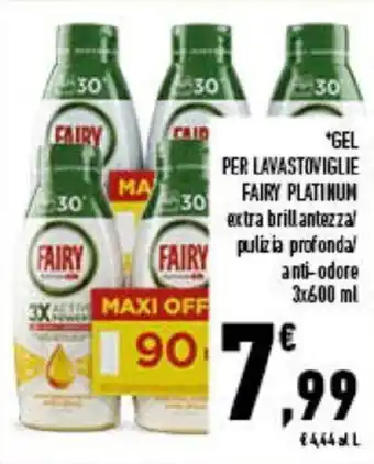 Conad Fairy Platinum Gel Per Lavastoviglie 3x600 ml offerta
