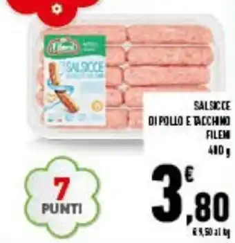 Conad Fileni Salsicce di pollo e tacchino 480 g offerta