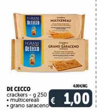 Deco Supermercati De cecco crackers - g 250 multicereali - grano saraceno offerta