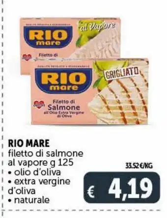 Deco Supermercati Rio mare filetto di salmone al vapore g 125 - olio d'oliva -extra vergine d‘oliva -naturale offerta