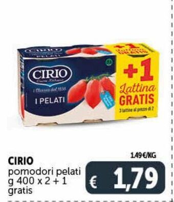Deco Supermercati Cirio pomodori pelati g 400 x 2 + 1 gratis offerta