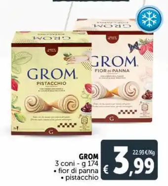 Deco Supermercati Grom 3 coni — g 174 - fior di panna - pistacchio offerta