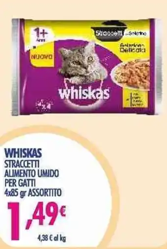 Acqua & Sapone Whiskas Straccetti alimento umido per gatti 4x85 gr assortito offerta