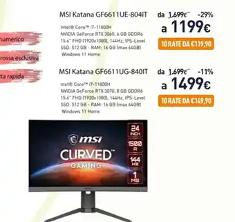Unieuro MSI Katana GF6611UE-804IT offerta