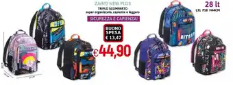 IperFamila Zaino New Plus Triplo scomparto super organizzato, capiente e leggero 28 lt L31 P18 H44cm offerta